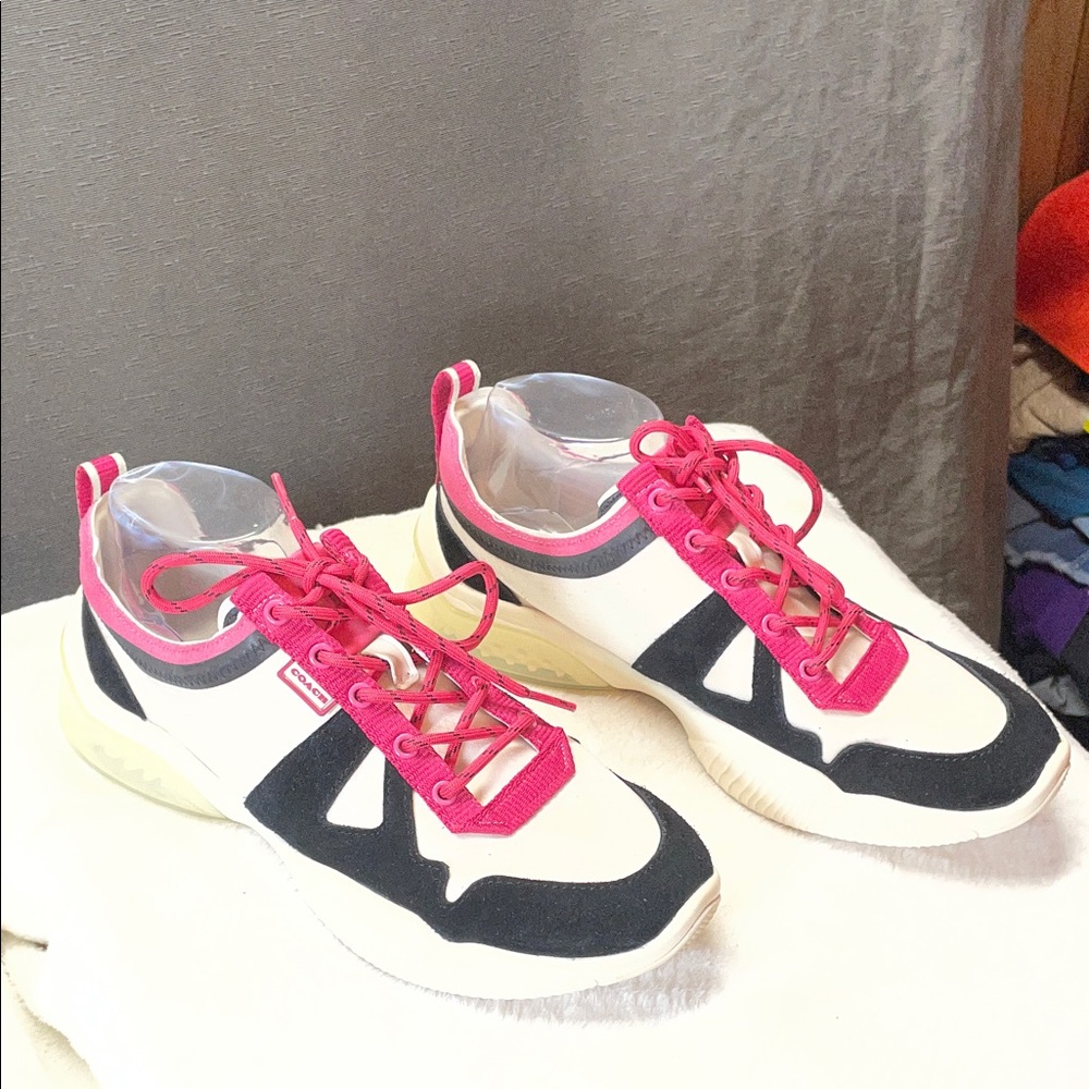 Coach Black and Cream Citysole Sneakers with Vibrant Pink Highlights